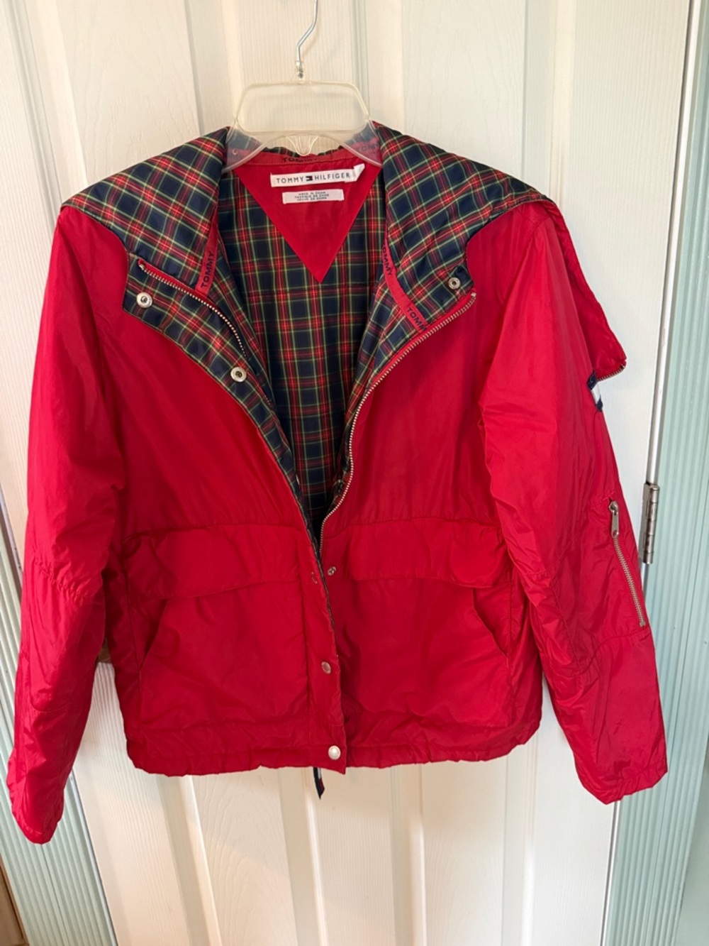 Tommy Hilfiger Red Windbreaker with Plaid Lining
